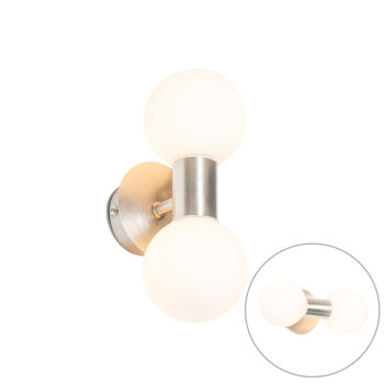 Moderná nástenná lampa oceľ IP44 2-svetlá - Cederic