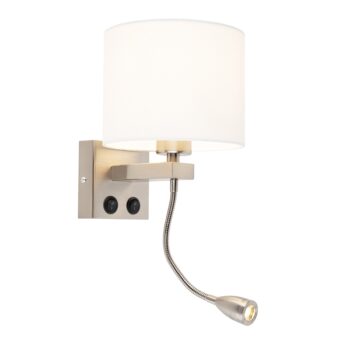 Moderná nástenná lampa oceľ s bielym tienidlom - Brescia