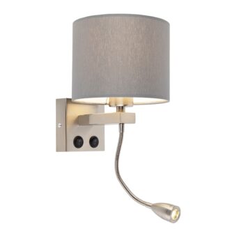 Moderná nástenná lampa oceľ s šedým tienidlom - Brescia