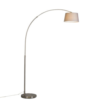 Moderná oblúková lampa oceľ s sivým látkovým tienidlom - Arc Basic
