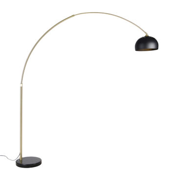 Moderná oblúková stojaca lampa mosadz s mramorovým podstavcom a čiernym tienidlom 32,5 cm - XXL