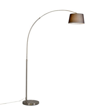 Moderná oblúková stojaca lampa oceľ s čiernym textilným tienidlom - Arc Basic