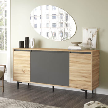 RELLY - Moderná komoda a skrinka pre spálňu a obývaciu izbuZvoľte si spoľahlivosť a eleganciu s našou komodou a skrinkou RELLY. Tento moderný kúsok nábytku je ideálny pre vašu spálňu a obývaciu izbu, prinášajú do nich štýlový a funkčný prvok. Jeho robustný vzhľad a obdĺžnikový, rovný tvar dodajú vašim priestorom moderný a súčasný nádych. Špecifikácia produktu:Typ: Komoda, skrinkaMateriál: LTD (18 mm hrúbka materiálu)Rozmer: 79 x 160 x 79 cmPočet dverí: 4 dverovéFarba: Dub Left a šedáŠtýl : Moderné, dizajnovéVzhľad: RobustnéS komodou a skrinkou RELLY získate nielen úložný priestor, ale aj kúsok nábytku, ktorý sa stane stredobodom vášho interiéru. Či už ju umiestnite do spálne alebo obývačky, jej jednoduchý a pritom štýlový dizajn prinesie do vášho domova nový estetický rozmer. Vytvorte si pohodlné a moderné prostredie s produktom RELLY.Dodávame v demonte.