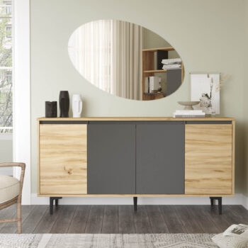 RELLY - Moderná komoda a skrinka pre spálňu a obývaciu izbuZvoľte si spoľahlivosť a eleganciu s našou komodou a skrinkou RELLY. Tento moderný kúsok nábytku je ideálny pre vašu spálňu a obývaciu izbu, prinášajú do nich štýlový a funkčný prvok. Jeho robustný vzhľad a obdĺžnikový, rovný tvar dodajú vašim priestorom moderný a súčasný nádych. Špecifikácia produktu:Typ: Komoda, skrinkaMateriál: LTD (18 mm hrúbka materiálu)Rozmer: 79 x 160 x 79 cmPočet dverí: 4 dverovéFarba: Dub Left a šedáŠtýl : Moderné, dizajnovéVzhľad: RobustnéS komodou a skrinkou RELLY získate nielen úložný priestor, ale aj kúsok nábytku, ktorý sa stane stredobodom vášho interiéru. Či už ju umiestnite do spálne alebo obývačky, jej jednoduchý a pritom štýlový dizajn prinesie do vášho domova nový estetický rozmer. Vytvorte si pohodlné a moderné prostredie s produktom RELLY.Dodávame v demonte.