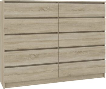 Komoda FREEZ160: Elegancia duba Sonoma v modernom dizajne Potrebujete do svojho interiéru skrinku, ktorá spája kvalitu s moderným vzhľadom? Komoda FREEZ160 je odpoveďou na vaše hľadanie. Jej dizajn vo farbe duba Sonoma dodá vášmu priestoru teplý a príjemný vzhľad.  Typ tovaru: Komoda, skrinka Materiál:< /strong> Odolné LTD Rozmer: 121 x 160 x 40 cm - ponúka veľa úložného priestoru Farba: Prirodzený dub Sonoma Vybavenie: 6 priestranných zásuviek a ďalšie skladovacie možnosti Štýl: Moderný a dizajnový  Vzhľad: Impozantná široká a vysoká konštrukcia  Či už plánujete zariadenie spálne alebo obývacej izby, FREEZ160 sa stane nielen praktickým kúskom nábytku, ale aj štýlovým doplnkom vášho domova.
