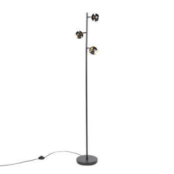 Moderná stojaca lampa 3-svetlá čierna so zlatým vnútrom - Buell Deluxe