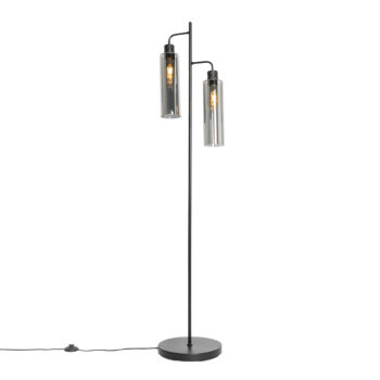 Moderná stojaca lampa čierna s dymovým sklom 2-svetlo - Stavelot