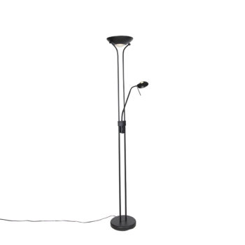 Moderná stojaca lampa čierna s lampou na čítanie vrátane LED s tlmením na teplé - Diva