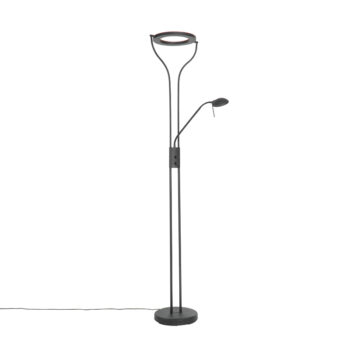 Moderná stojaca lampa čierna s ramenom na čítanie vrátane LED a stmievača - Divo