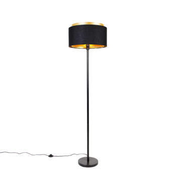Moderná stojaca lampa čierna s tienidlom čiernym so zlatom - Simplo