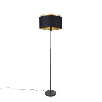Moderná stojaca lampa čierna so zlatým dvojvrstvovým tienidlom - Parte