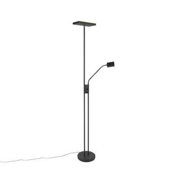 Moderná stojaca lampa čierna vrátane LED a stmievača s lampou na čítanie - Jazzy