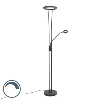Moderná stojaca lampa čierna vrátane LED s ramenom na čítanie - Divine