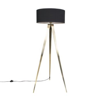 Moderná stojaca lampa mosadz s čiernym tienidlom - Ilse