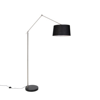 Moderná stojaca lampa oceľ s tienidlom čierny ľan 45 cm - Editor