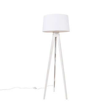Moderná stojaca lampa trojnožka biela s tienidlom z ľanu biela 45 cm - Tripod Classic