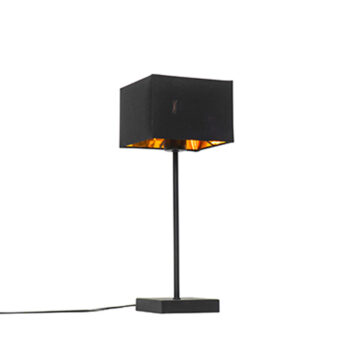 Moderná stolná lampa čierna s tienidlom z látky čierna so zlatom - VT 1