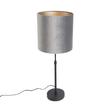 Moderná stolná lampa čierna tienidlo z látky sivé 25 cm nastaviteľná - Parte
