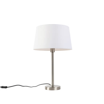 Moderná stolná lampa oceľ s bielym tienidlom 32 cm - Simplo