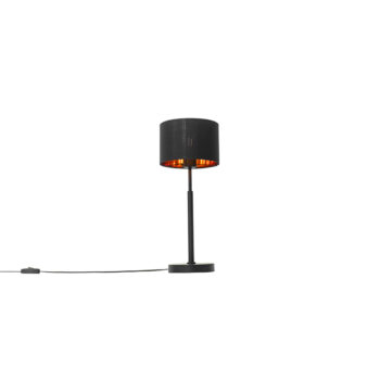 Moderná stolná lampa s textilným tienidlom čierna so zlatom - VT 1