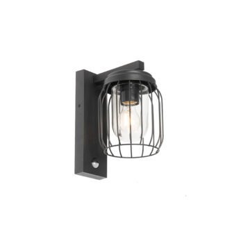 Moderná vonkajšia nástenná lampa čierna IP44 s pohybovým senzorom - Luc