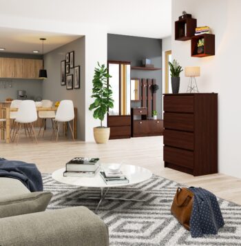 Komoda KRISS60: Moderná elegancia vo wenge prevedení KRISS60 je moderná komoda s jedinečným dizajnom, ktorý vynikne v každom interiéri. Temný tón wenge dodáva tomuto kúsku nábytku luxusný a elegantný vzhľad, vďaka čomu sa stane dominantným prvkom vašej spálne či obývačky. Táto komoda je vyrobená z kvalitného materiálu LTD, čo zaručuje jej dlhú životnosť a odolnosť proti opotrebovaniu. So svojím moderným a dizajnovým štýlom zapadne do rôznych typov interiérov a bude skvelým doplnkom vášho domova.  Farba: Hlboké wenge, ktoré pridáva komode sofistikovaný vzhľad. Materiál: Kvalitný a odolný LTD. Rozmer: 99 x 60 x 40 cm – perfektné rozmery pre všetky vaše potreby. Vybavenie: Štyri zásuvky ponúkajú dostatok úložného priestoru pre vaše veci.  Či už hľadáte nábytok do spálne alebo obývačky , komoda KRISS60 je ideálnou voľbou pre tých, ktorí hľadajú kombináciu funkčnosti a dizajnu.