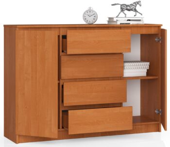 Moderná komoda LEA140 v teplom odtieni jelše Chcete dodať vašej obývačke alebo spálni nádych prírodnej elegancie? Komoda LEA140 je ideálnou voľbou. Výrazná farba jelša spoločne s moderným dizajnom prináša kombináciu prirodzenosti a súčasnosti do vášho domova.  Typ tovaru: Komoda, skrinka Materiál: LTD - záruka kvality a dlhej životnosti Rozmer: 99 x 138 x 40 cm - priestranná, avšak kompaktné rozmery pre vaše potreby  Farba: jelša - teplý odtieň, ktorý vnesie do miestnosti pokoj a pohodu Vybavenie: 4 zásuvky a dvierka plné - dostatok úložného priestoru Počet dverí, dvierok: 2 dverové Počet políc: 4 - na usporiadané uloženie vašich vecí  Táto komoda LEA140 je dokonalým spojením funkčnosti a estetiky. Moderný dizajn a farba v odtieni jelše dodajú vášmu interiéru svieži a zároveň útulný vzhľad. Pridajte do svojho bývania prvok, ktorý zaujme na prvý pohľad a poslúži vám na dlhé roky. S komodou LEA140 bude váš domov vyzerať ešte lepšie!