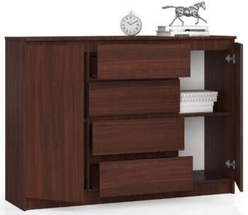 Dizajnová komoda LEA140 v elegantnom wenge odtieni Hľadáte štýlový a funkčný doplnok do vášho interiéru? Komoda LEA140 v tmavom wenge odtieni prináša sofistikovaný vzhľad spojený s moderným dizajnom. Je ideálnym riešením pre vašu spálňu či obývaciu izbu.  Typ tovaru: Komoda, skrinka Materiál: LTD - odolný a dlhoveký materiál Rozmer: 99 x 138 x 40 cm - priestranná, ale zároveň kompaktná Farba: hlboké wenge - pridáva výraz a charakter Vybavenie: 4 zásuvky a dvierka plné - bohatý úložný priestor Počet dverí, dvierok: 2 dverové Počet políc: 4 - na organizáciu vašich potrieb  Vďaka svojej vysokej konštrukcii a dizajnovému prevedeniu bude komoda LEA140 dominovať v priestore a stane sa skvostom vášho bývania. Vynikajúca v kombinácii kvality a estetiky, táto komoda je ideálnou voľbou pre tých, ktorí hľadajú výnimočný nábytok s charakterom. Nenechajte si ujsť šancu oživiť svoj interiér s komodou, ktorá kombinuje moderný štýl s funkčnosťou.