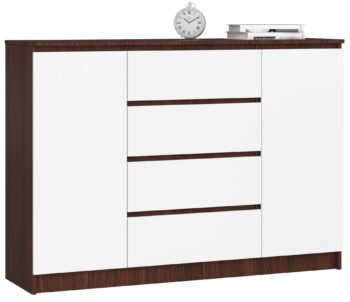 Moderná komoda LEA140 v kontrastnej kombinácii wenge a bielej Chcete, aby váš interiér vynikol jedinečnosťou a štýlom? Komoda LEA140 je tým správnym riešením. Temný odtieň wenge v kombinácii s čistou bielou vytvára dokonalý kontrast, ktorý sa skvele hodí ako do spálne, tak do obývacej izby.  Typ tovaru: Komoda, skrinka Materiál: LTD - záruka kvality a odolnosti Rozmer: 99 x 138 x 40 cm - ideálne rozmery pre vaše potreby Farba: wenge s bielymi detailmi - neodolateľná kombinácia pre moderný interiér Vybavenie: 4 zásuvky a dvierka plné - dostatok priestoru na uskladnenie Počet dverí, dvierok: 2 dverové Počet políc: 4 - pre perfektnú organizáciu vašich vecí  Dizajnová komoda LEA140 sa stane nielen úložným miestom, ale aj výrazným dizajnovým prvkom vášho bytu. Jej vysoký a elegantný vzhľad podčiarkuje moderný štýl, ktorý sa hodí do každého interiéru. Investujte do kvality a štýlu s komodou LEA140. Vykonajte svoj interiér k dokonalosti s komodou, ktorá kombinuje funkčnosť a vzhľadovú dokonalosť.