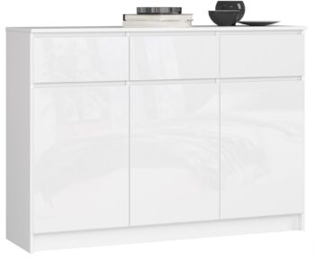 Moderná komoda LIANA140 s lesklým dekorom Chcete do svojho bývania vdýchnuť atmosféru modernosti a elegancie? LIANA140, luxusná komoda v kombinácii čistej bielej a bieleho lesku, je ideálnym riešením pre váš interiér.  Typ tovaru: Komoda, skrinka< /li> Materiál: LTD - garant kvality a dlhej životnosti Rozmer: 99 x 138 x 40 cm - optimálny rozmer pre každý priestor  Farba: biela + biely lesk - kombinácia elegancie a moderného vzhľadu Vybavenie: 3 zásuvky a dvierka plné  - veľa úložného miesta pre vaše potreby Počet dverí, dvierok: 3 dverové Počet políc: 6 - pre maximálne využitie priestoru Dekor: lesk - dodáva komode luxusný vzhľad  Dizajnová komoda LIANA140 vysokého vzhľadu predstavuje dokonalú kombináciu krásy a funkčnosti. Lesklý dekor dodáva komode exkluzívny vzhľad, ktorý vás a vaše návštevy určite očarí. Už žiadne kompromisy medzi štýlom a praktickosťou, s touto komodou získate oboje. Nenechajte si ujsť túto šancu a kúpte si do svojho bývania komodu, ktorá spája moderný dizajn a praktickosť v jednom.