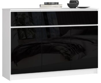 Moderná komoda LIANA140 v kombinácii bielej a čierneho lesku Predstavujeme vám komodu LIANA140 - symbol modernej elegancie pre váš interiér. Táto vysoká komoda kombinuje sviežu bielu s hlbokým čiernym leskom, vytvárajúc tak neodolateľný dizajnový kúsok, ktorý oslní v každej izbe.  Typ tovaru: Komoda, skrinka Materiál: LTD - záruka kvality a dlhej životnosti Rozmer: 99 x 138 x 40 cm - ideálny pre stredné aj väčšie miestnosti Farba: biela + čierny lesk - univerzálna kombinácia, ktorá sa hodí ku všetkému Vybavenie: 3 zásuvky a dvierka plná - priestranné uskladnenie všetkých vašich potrieb Počet dverí, dvierok: 3 dverové Počet políc: 6 - viac úložného priestoru pre maximálnu organizáciu Dekor: lesk - luxusný vzhľad a lesklý povrch pre výraznejší vzhľad  Nechajte sa očariť kombináciou jednoduchosti a elegancia, ktorú ponúka komoda LIANA140. Táto kvalitná komoda bude nádherným doplnkom vašej spálne či obývačky a zaistí, že všetko bude mať svoje miesto. Doprajte svojmu domovu ten správny dizajnový dotyk.