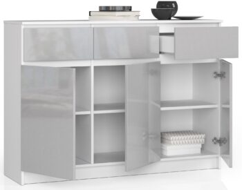 Moderná komoda LIANA140 v oslnivej kombinácii bielej a metalického lesku Chcete pridať do svojho interiéru kúsok, ktorý kombinuje praktickosť s moderným dizajnom? Predstavujeme vám LIANA140 - komodu, ktorá sa stane skvelým doplnkom vašej spálne alebo obývačky. Jej jedinečný dizajn v kombinácii bielej a metalického lesku prinesie do vášho domova pocit luxusu.  Typ tovaru: Komoda, skrinka Materiál: LTD - záruka dlhej životnosti a kvality Rozmer: 99 x 138 x 40 cm - ideálne rozmery pre všestranné využitie Farba: < strong>biela s metalickým leskom - kombinácia, ktorá dodáva eleganciu a sofistikovanosť Vybavenie: 3 zásuvky a dvierka plné - mnoho úložného priestoru  Počet dverí, dvierok: 3 dverové Počet políc: 6 - skvelé pre organizáciu vašich vecí < li>Dekor: lesk - pre ten pravý luxusný vzhľad  Vďaka svojmu modernému a dizajnovému štýlu sa LIANA140 stane nielen úložným priestorom, ale tiež ozdobou každej miestnosti. Jej vysoký vzhľad a metalický dekor ju robia nepostrádateľnou súčasťou každého moderného domova.