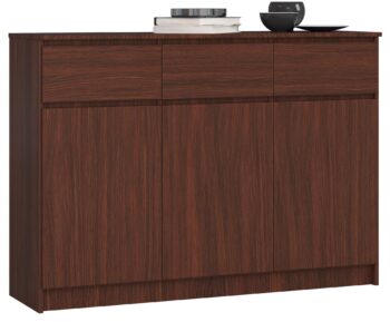 LIANA140: Elegancia v odtieni wenge Objavte skvelý spojenec pre vaše úložné potreby a zároveň skvostný doplnok moderného interiéru. Predstavujeme LIANA140 - komodu, ktorá kombinuje funkčnosť s výnimočným dizajnom.  Typ tovaru: Komoda, skrinka Materiál : LTD - záruka odolnosti a dlhej životnosti Rozmer: 99 x 138 x 40 cm - priestranná, ale nenápadná Farba : wenge - hlboké a elegantné Vybavenie: 3 zásuvky a dvierka plné - dostatok miesta pre všetko, čo potrebujete skladovať  Počet dverí, dvierok: 3 dverové Počet políc: 6 - usporiadanie podľa vašich potrieb  S moderným a dizajnovým štýlom LIANA140 ľahko obohatíte spálňu či obývaciu izbu. Jej vysoký a štíhly vzhľad dodáva priestoru sofistikovaný vzhľad, zatiaľ čo farba wenge prináša teplý a pohodlný pocit.