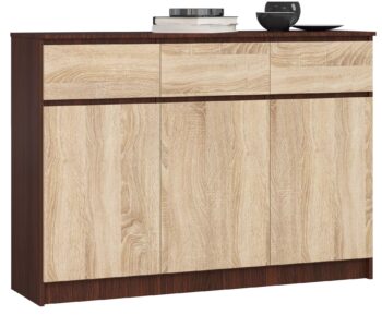 LIANA140: Kombinácia wenge a dubu Sonoma pre moderný interiér Objekt vašej túžby pre organizáciu a štýl vášho domova je tu. S LIANA140, kombodou vyvedenou v odtieňoch wenge a duba Sonoma, získate nielen úložný priestor, ale aj kúsok nábytku, ktorý dodá vášmu interiéru úplne nový rozmer.  Typ tovaru: Komoda, skrinka Materiál: LTD - záruka kvality a odolnosti Rozmer: 99 x 138 x 40 cm  - ideálny pre každý priestor Farba: wenge + dub Sonoma - moderná kombinácia, ktorá sa hodí do každého domova Vybavenie: 3 zásuvky a dvierka plné - optimalizované pre maximálny úložný priestor Počet dverí, dvierok: 3 dverové Počet políc: 6 - dostatok miesta pre všetko, čo potrebujete uskladniť  Predstavte si túto modernú a dizajnovo dokonalú komodu vo vašej obývačke či spálni. Vysoká konštrukcia s dôrazom na detail dokonale ladí s aktuálnymi trendmi v bytovom designe. LIANA140 - kde funkcia stretáva formu.