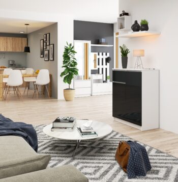 Komoda NIKOL80: Luxusná kombinácia bielej a grafitového lesku Typ tovaru: Komoda, skrinka Vstúpte do sveta luxusu s komodou NIKOL80, ktorá kombinuje dokonalú bielu s hlbokým grafitovým leskom. Táto skrinka je presne tým, čo potrebujete pre modernú domácnosť, ktorá chce kombinovať eleganciu s funkčnosťou. S jej vysokou konštrukciou a dizajnovým vzhľadom bude NIKOL80 stredobodom vašej spálne či obývacej izby.  Materiál: Vysoko kvalitné a odolný LTD Rozmer: 99 x 80 x 40 cm, ideálny pre rôzne priestory Farba: Čistá biela doplnená elegantným grafitovým leskom Vybavenie: 1 zásuvka a plné dvierka, poskytujúca dostatok úložného priestoru Štýl: Moderné a dizajnové, pre tých, ktorí chcú mať výnimočný nábytok Vzhľad: Vysoká štruktúra s dvoma dverami a štyrmi vnútornými policami  NIKOL80 je nielen praktická, ale aj vizuálne ohromujúca. Je to dokonalý doplnok pre tých, ktorí si cenia štýl a eleganciu v každom detaile svojho domova. Objavte kúzlo grafitového lesku a premeňte svoj interiér na oázu moderného dizajnu.