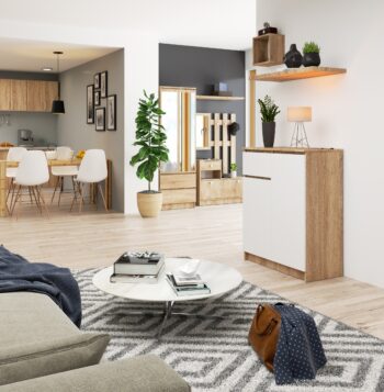 Komoda NIKOL80: Moderná elegancia v kombinácii duba Sonoma a čistej bielej Typ tovaru: Komoda, skrinka NIKOL80 v kombinácii farieb dub Sonoma a biela predstavuje dokonalú harmóniu prírodného vzhľadu dreva a sviežosti bielej. Táto komoda bude skvelým doplnkom pre vašu spálňu aj obývaciu izbu, pričom zaujme svojím moderným a dizajnovým vzhľadom.  Materiál: LTD - pre dlhú životnosť a odolnosť voči opotrebovaniu Rozmer: 99 x 80 x 40 cm - optimálne rozmery pre maximálne využitie úložného priestoru Farba: Dub Sonoma a biela - kombinácia teplého dreveného vzhľadu a moderné biele Vybavenie: 1 zásuvka a dvierka s plným dizajnom pre jednoduchú organizáciu vašich vecí Štýl: Moderné a dizajnové prevedenie, ktoré očarí každého návštevníka vášho domova Vzhľad: Vysoká komoda s dvoma dverami a štyrmi praktickými policami   NIKOL80 v kombinácii dub Sonoma a biela je ideálnou voľbou pre tých, ktorí hľadajú štýlové a zároveň funkčné úložné riešenie pre svoj domov. Nechajte sa uniesť kúzlom tejto komody a obohaťte svoj interiér o skvost moderného dizajnu.
