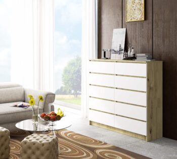 SVETLANA140: Elegantná Komoda v kombinácii duba artisan a bielej Objavte pôvab kombinácie prírodného dreva a čistej bielej s komodou SVETLANA140. Jej dizajnový vzhľad a praktickosť ocení každý, kto hľadá štýlový a funkčný nábytok.  Typ tovaru: Komoda, skrinka Vhodná do : spálňa a obývacia izba Materiál: LTD Rozmery: 121 x 138 x 40 cm Farba: dub artisan + biela Vybavenie: 6 zásuviek a viac Štýl:  moderné, dizajnové Vzhľad: vysoká  Komoda SVETLANA140 spája klasický vzhľad duba artisan s moderným nádychom bielej farby. So šiestimi zásuvkami a ďalším úložným priestorom ponúka dostatok miesta pre všetko, čo potrebujete mať po ruke. Tento nábytok sa stane nielen funkčným doplnkom vášho interiéru, ale aj nádherným dizajnovým prvkom, ktorý zaujme na prvý pohľad.