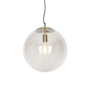 Moderné závesné svietidlo mosadzné s dymovým sklom 40 cm - Ball
