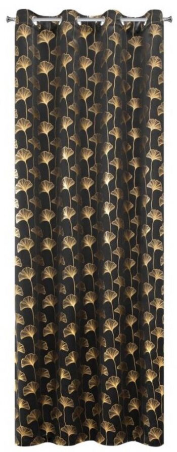 Moderné závesy so zlatou potlačou v čiernej farbe 135 x 250