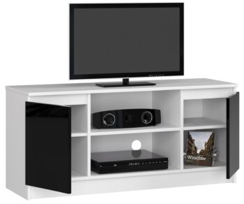 TV stolík ROMANA120 Typ tovaru: TV stolík ideálny do obývačky. Materiál:< /strong> LTD s moderným a dizajnovým štýlom. Dekor: lesk Rozmer: 55 x 120 x 40 cm.  Farba: kombinácia bielej s čiernym leskom, čo pridáva výnimočný dotyk. Vybavenie: dvierka plné, skrinka - ideálna pre ukladanie TV príslušenstvo.  Počet políc: 2 - pre ďalší úložný priestor.