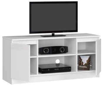 TV stolík ROMANA120: Kombinácia čistej bielej a elegantného bieleho lesku  Predstavujeme vám ROMANA120, luxusný TV stolík, ktorý skĺbil čistú bielu farbu s očarujúcim bielym leskom. Jeho lesklý dekor dodáva interiéru sofistikovaný vzhľad a zároveň jasne vystihuje moderné designové trendy.   Typ tovaru: TV stolík Vhodné do miestnosti: obývacia izba < strong>Materiál: LTD Rozmer: 55 x 120 x 40 cm Farba: biela + biely lesk Vybavenie: dvierka plné (skrinka) Štýl: moderné, dizajnové Dekor: lesk Počet políc: 2   Okrem svojho oslnivého vzhľadu ponúka ROMANA120 tiež praktické skladovacie priestory vďaka dvom policiam a uzatvárateľnej skrinke. Je to dokonalý kúsok nábytku, ktorý kombinuje estetiku s funkcionalitou pre vašu obývaciu izbu.