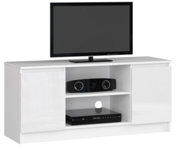 TV stolík ROMANA120: Kombinácia čistej bielej a elegantného bieleho lesku  Predstavujeme vám ROMANA120, luxusný TV stolík, ktorý skĺbil čistú bielu farbu s očarujúcim bielym leskom. Jeho lesklý dekor dodáva interiéru sofistikovaný vzhľad a zároveň jasne vystihuje moderné designové trendy.   Typ tovaru: TV stolík Vhodné do miestnosti: obývacia izba < strong>Materiál: LTD Rozmer: 55 x 120 x 40 cm Farba: biela + biely lesk Vybavenie: dvierka plné (skrinka) Štýl: moderné, dizajnové Dekor: lesk Počet políc: 2   Okrem svojho oslnivého vzhľadu ponúka ROMANA120 tiež praktické skladovacie priestory vďaka dvom policiam a uzatvárateľnej skrinke. Je to dokonalý kúsok nábytku, ktorý kombinuje estetiku s funkcionalitou pre vašu obývaciu izbu.