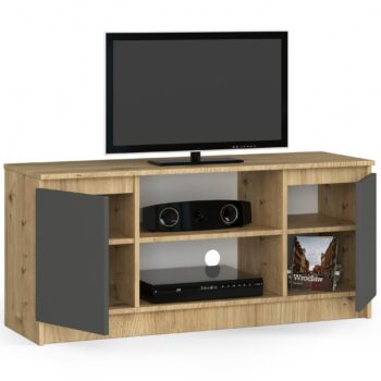TV stolík ROMANA120: Kombinácia duba Artisan a elegantného grafitu ROMANA120 je výnimočný TV stolík, ktorý harmonicky spáruje teplé tóny duba Artisan s hlbokým a sofistikovaným grafitovým odtieňom. Perfektne sa hodí do modernej obývacej izby a ponúka kombináciu estetiky a funkcionality.  Typ tovaru: TV stolík Materiál: LTD Rozmery: 55 x 120 x 40 cm Farba: dub Artisan + grafit < li>Vybavenie: dvierka plné (skrinka) Štýl: moderné, dizajnové Počet políc: 2  Zvýšte pohodlie a štýl vašej obývačky s ROMANA120 - ideálnou voľbou pre tých, ktorí chcú kvalitu a dizajn v jednom.