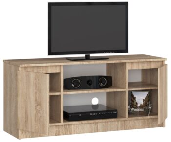 TV stolík ROMANA120: Elegancia duba Sonoma pre vašu obývaciu izbu Introdukujeme ROMANA120, moderný a dizajnový TV stolík, ideálny pre každú obývaciu izbu. S jeho elegantným povrchom duba Sonoma prináša teplý a pohodlný pocit do vášho domova.  Typ tovaru: TV stolík Materiál:< /strong> LTD Rozmery: 55 x 120 x 40 cm Farba: dub Sonoma Vybavenie: dvierka plné (skrinka) Štýl: moderné, dizajnové Počet políc: 2  Pridajte do svojej obývačky štipku štýlu s TV stolíkom ROMANA120 v odtieni duba Sonoma!