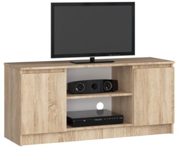TV stolík ROMANA120: Elegancia duba Sonoma pre vašu obývaciu izbu Introdukujeme ROMANA120, moderný a dizajnový TV stolík, ideálny pre každú obývaciu izbu. S jeho elegantným povrchom duba Sonoma prináša teplý a pohodlný pocit do vášho domova.  Typ tovaru: TV stolík Materiál:< /strong> LTD Rozmery: 55 x 120 x 40 cm Farba: dub Sonoma Vybavenie: dvierka plné (skrinka) Štýl: moderné, dizajnové Počet políc: 2  Pridajte do svojej obývačky štipku štýlu s TV stolíkom ROMANA120 v odtieni duba Sonoma!
