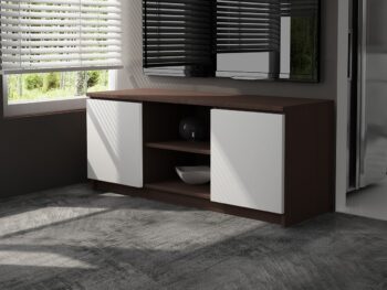 TV stolík ROMANA120: Moderná kombinácia temného wenge a čistej bielej Stretnutie elegancie a funkcionalitu v jednom nájdete pri TV stolíku ROMANA120. Jeho výrazné temné wenge spolu s jemnou bielou tvoria dokonalú harmóniu, ktorá oživí každú obývaciu izbu s moderným nádychom.  Typ tovaru: TV stolík  Materiál: LTD Rozmery: 55 x 120 x 40 cm Farba: wenge + biela Vybavenie: dvierka plné (skrinka) Štýl: moderné, dizajnové Počet políc: 2  Vnesiete do svojej obývačky štýl a eleganciu s TV stolíkom ROMANA120 v kombinácii wenge a bielej!