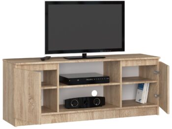 TV stolík ROMANA140: Elegantný dizajn v odtieni dub Sonoma  Stretli ste sa už s ROMANA140? Predstavujeme vám tento skvost medzi TV stolíkmi, ktorý je dokonalým spojením moderného dizajnu a praktickosti. S jeho estetikou v odtieni dub Sonoma prinesie do vašej obývačky teplý a príjemný pocit.   Typ tovaru: TV stolík Vhodné do miestnosti: obývacia izba < strong>Materiál: LTD Rozmer: 55 x 140 x 40 cm Farba: dub Sonoma< /li> Vybavenie: dvierka plné (skrinka) Štýl: moderné, dizajnové Počet políc: 2   ROMANA140 nielen zaujme svojím vzhľadom, ale aj svojou funkcionalitou. Vďaka dvom policam a skrinke s plnými dvierkami je ideálnym miestom na uloženie všetkých vašich multimediálnych zariadení a príslušenstva. Elegancia spojená s funkciou - to je ROMANA140.