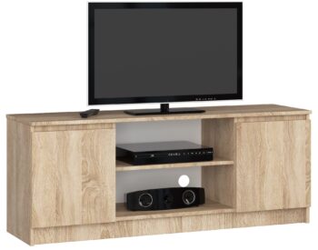 TV stolík ROMANA140: Elegantný dizajn v odtieni dub Sonoma  Stretli ste sa už s ROMANA140? Predstavujeme vám tento skvost medzi TV stolíkmi, ktorý je dokonalým spojením moderného dizajnu a praktickosti. S jeho estetikou v odtieni dub Sonoma prinesie do vašej obývačky teplý a príjemný pocit.   Typ tovaru: TV stolík Vhodné do miestnosti: obývacia izba < strong>Materiál: LTD Rozmer: 55 x 140 x 40 cm Farba: dub Sonoma< /li> Vybavenie: dvierka plné (skrinka) Štýl: moderné, dizajnové Počet políc: 2   ROMANA140 nielen zaujme svojím vzhľadom, ale aj svojou funkcionalitou. Vďaka dvom policam a skrinke s plnými dvierkami je ideálnym miestom na uloženie všetkých vašich multimediálnych zariadení a príslušenstva. Elegancia spojená s funkciou - to je ROMANA140.
