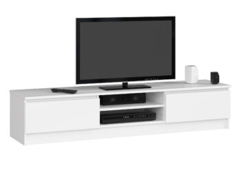 TV stolík ROMANA160: Čistota a eleganciu v bielej  Predstavujeme vám ROMANA160, moderný TV stolík, ktorý skvele kombinuje jednoduchosť s nadčasovým dizajnom. Čisto biela farba poskytuje svieži a vzdušný vzhľad, ktorý rozjasní každú obývaciu izbu.   Typ tovaru: TV stolík Vhodné do miestnosti: obývacia izba < strong>Materiál: LTD Rozmer: 33 x 160 x 40 cm Farba: biela Vybavenie: dvierka plné (skrinka) Štýl: moderné, dizajnové Počet políc : 2   S praktickými policami a priestrannou skrinkou ponúka ROMANA160 dostatok úložného priestoru pre všetky vaše audiovizuálne zariadenia a doplnky. Elegantný dizajn a funkčnosť idú ruka v ruke s týmto výnimočným TV stolom.