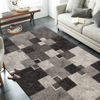 Moderný béžový koberec s motívom štvorcov Šírka: 60 cm | Dĺžka: 100 cm